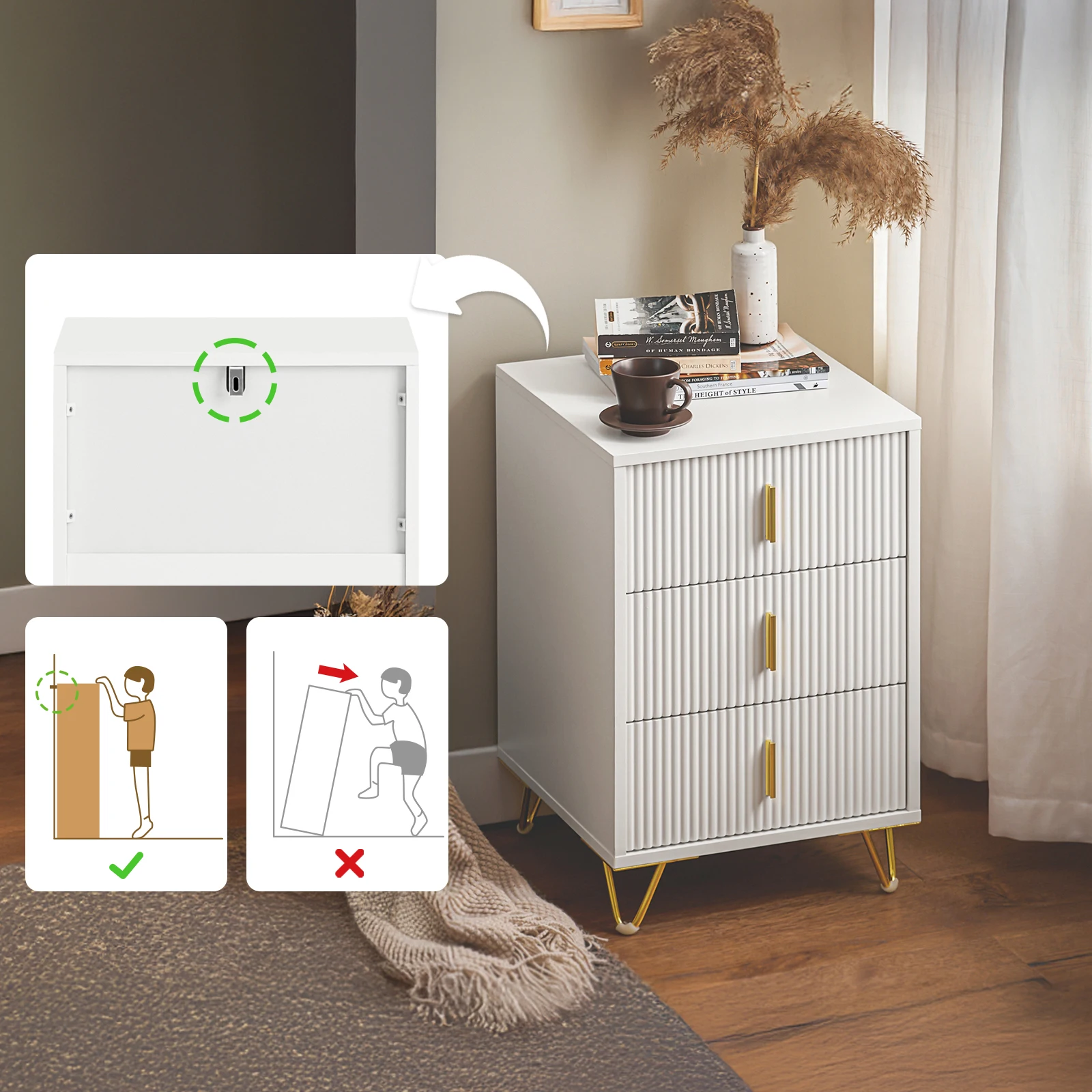 SoBuy FBT115-L 3 درج طاولة السرير لصندوق الربيع أريكة تتحول لسرير الجدول طاولة جانبية طاولة الهاتف خزانة بجانب السرير #4