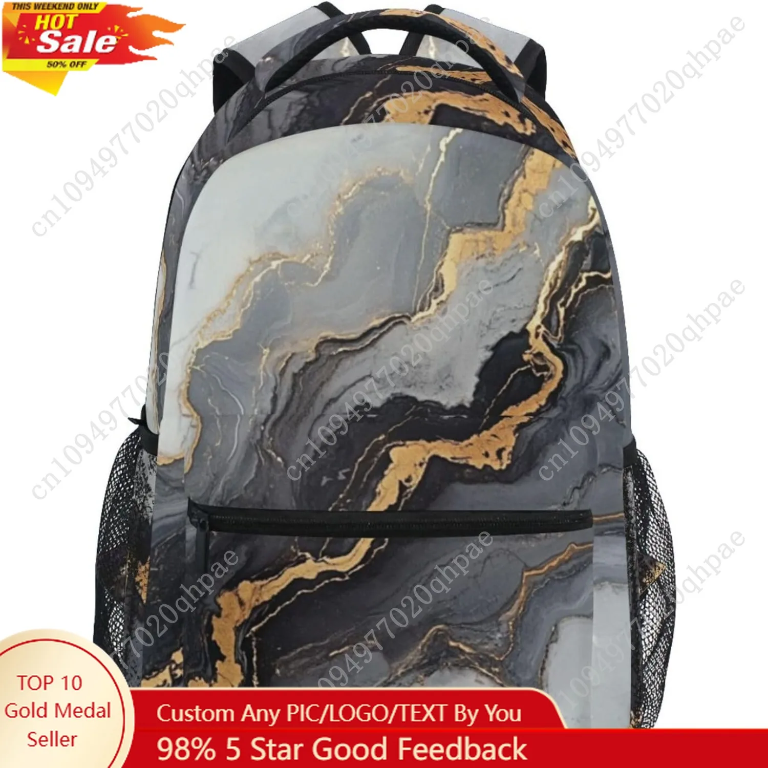 

Kcldeci Marble Kids Backpack, Black And Gold Marble Backpacks School Bag Bookbag Book Bag Rucksack Daypack Shoulder Bag for Boys