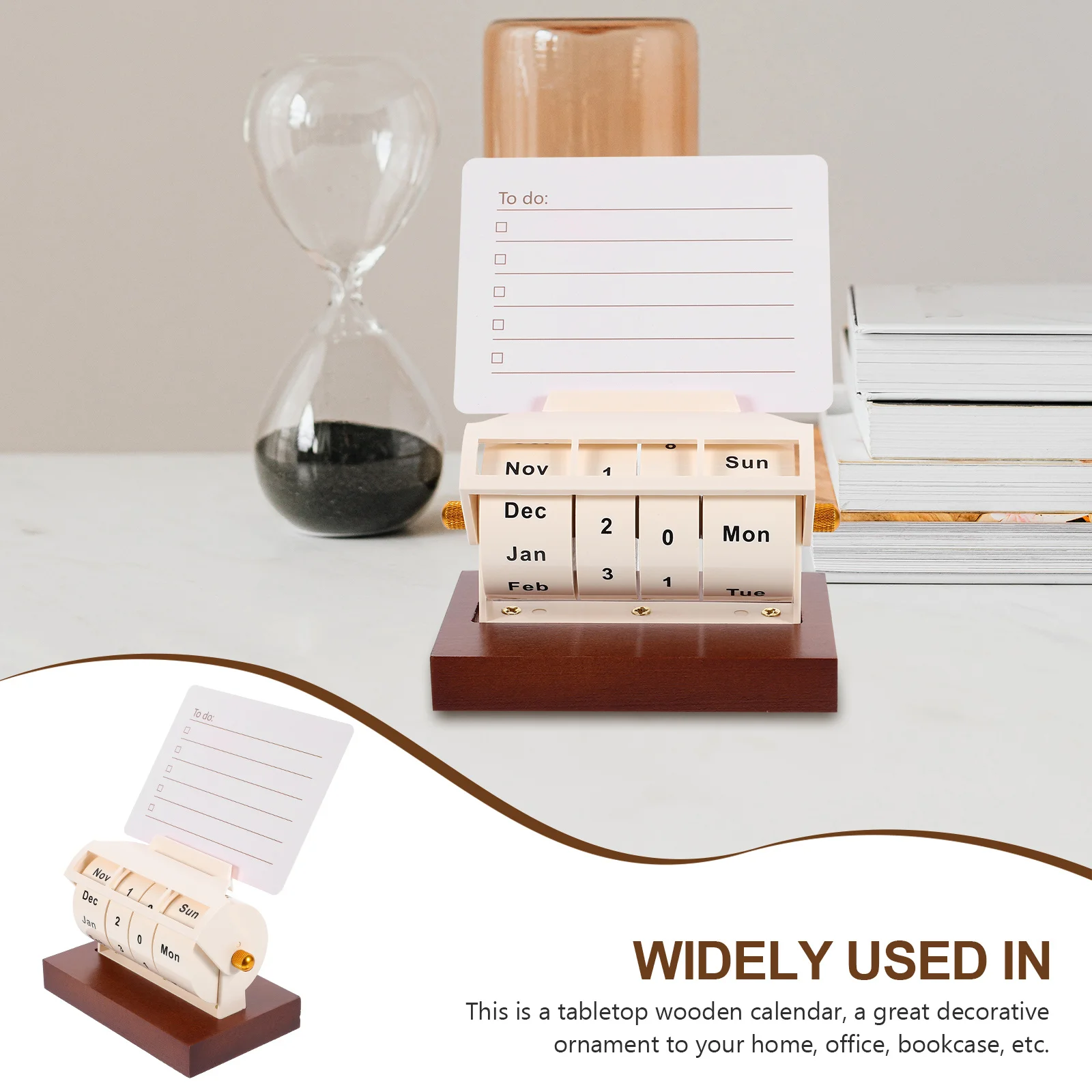 

1 set 1 Set Rotating Perpetual Calendar Wooden Block Desk Calendar Reusable Tabletop Decorative Home Office Supply For Daily Use