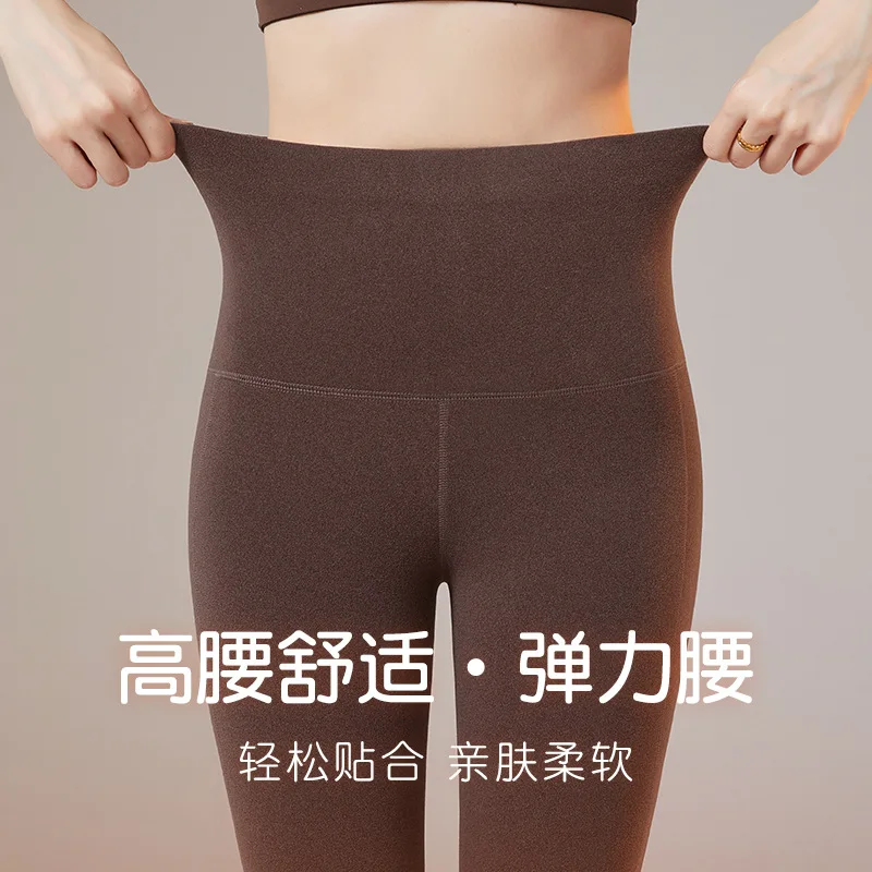 여성용 가을 겨울 두꺼운 알파카 벨벳 블랙 레깅스 하이웨이스트 슬림 무봉제 플리스 따뜻한 레깅스