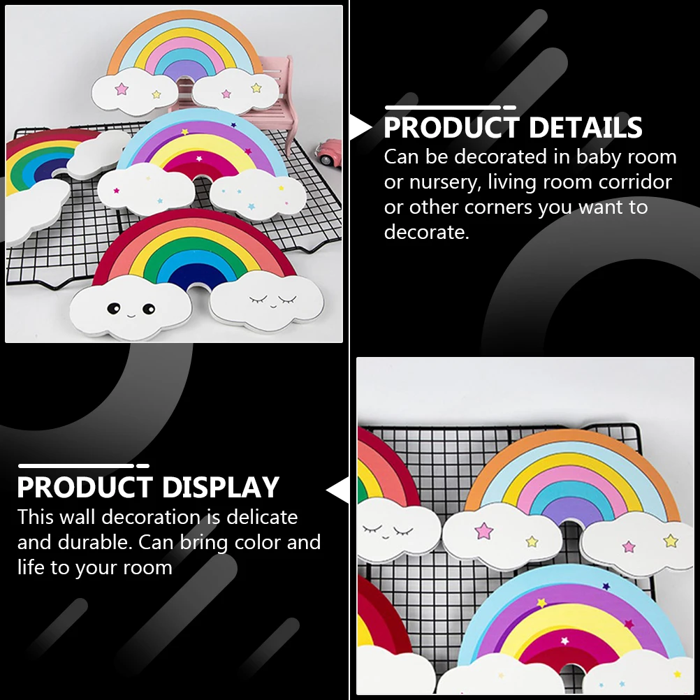 

Nordic Style Wall Hangings Cartoon Rainbow Sticker Wooden Home Ornament For Kids Nursery Living Room Decoration Wood Hanging