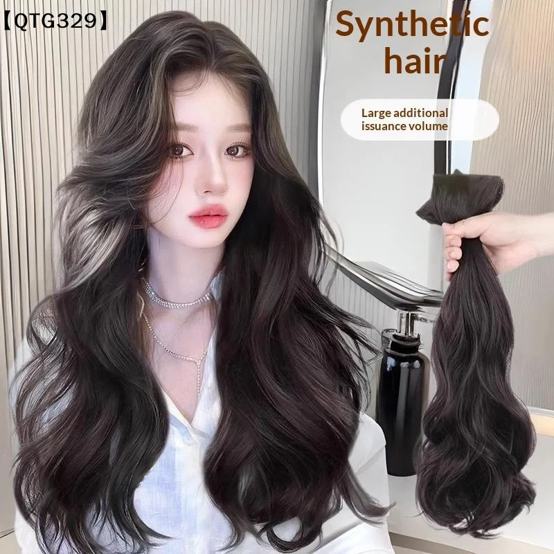 【QTG329】3Pcs Women Invisible Connection Long Curly Hair Synthetic Big Wavy Hair Extension Piece Wig Heat‑Resistant Daily Wear[T]