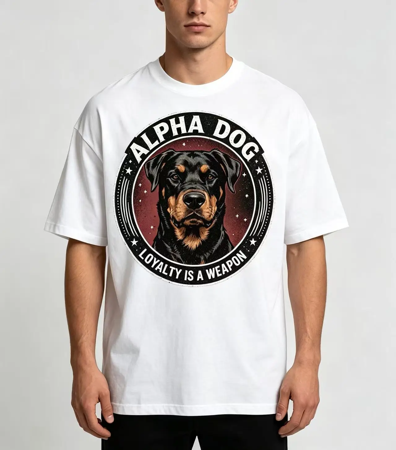 Unisex Rottweiler Alpha Dog Circle Badge Graphic T‑Shirt Men Women Pet Lover Oversized Cotton Short Sleeve Tee