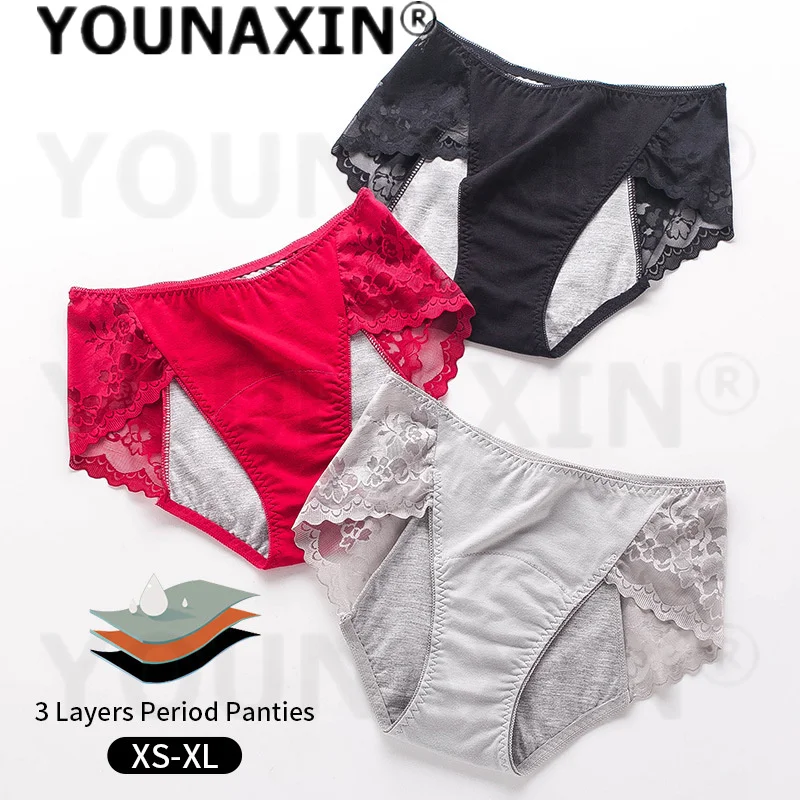 

Комплект из 3 шт. больших размеров: сексуальные женские физиологические трусы для критических дней, непромокаемые, со средней посадкой, размеры XS, S, M, L, XL