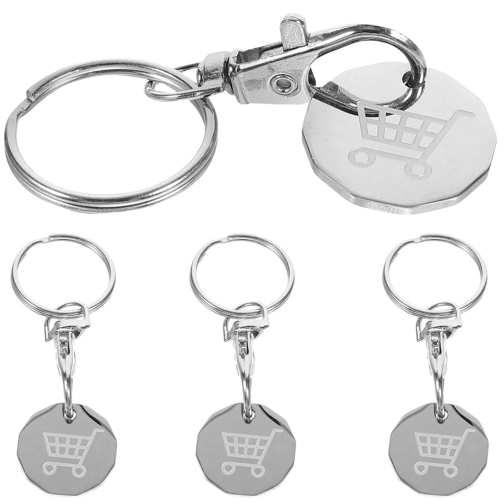 4 Pcs Shopping Token Pendant Keyring Rings Trolley Chain Decoration Stainless Steel Fob