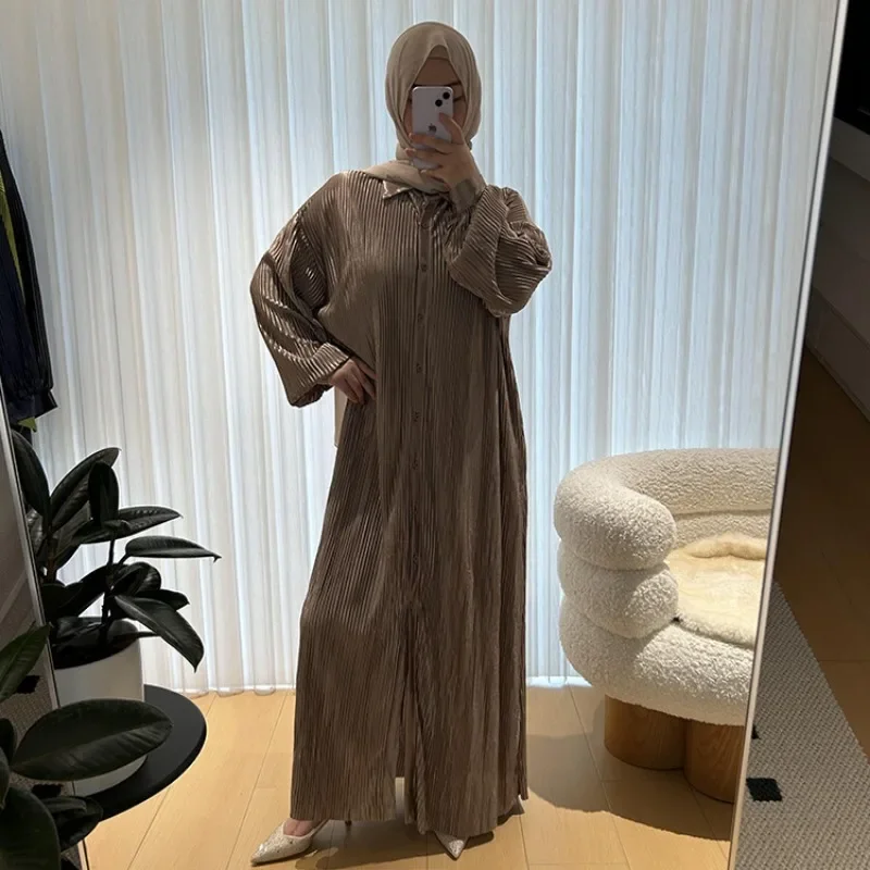 Eid Muslim Women Dress Casual Vestidos Single Breasted Abaya Ramadan Morocco Dubai Abayas Kaftan Islam Arab Long Robe Jalabiya