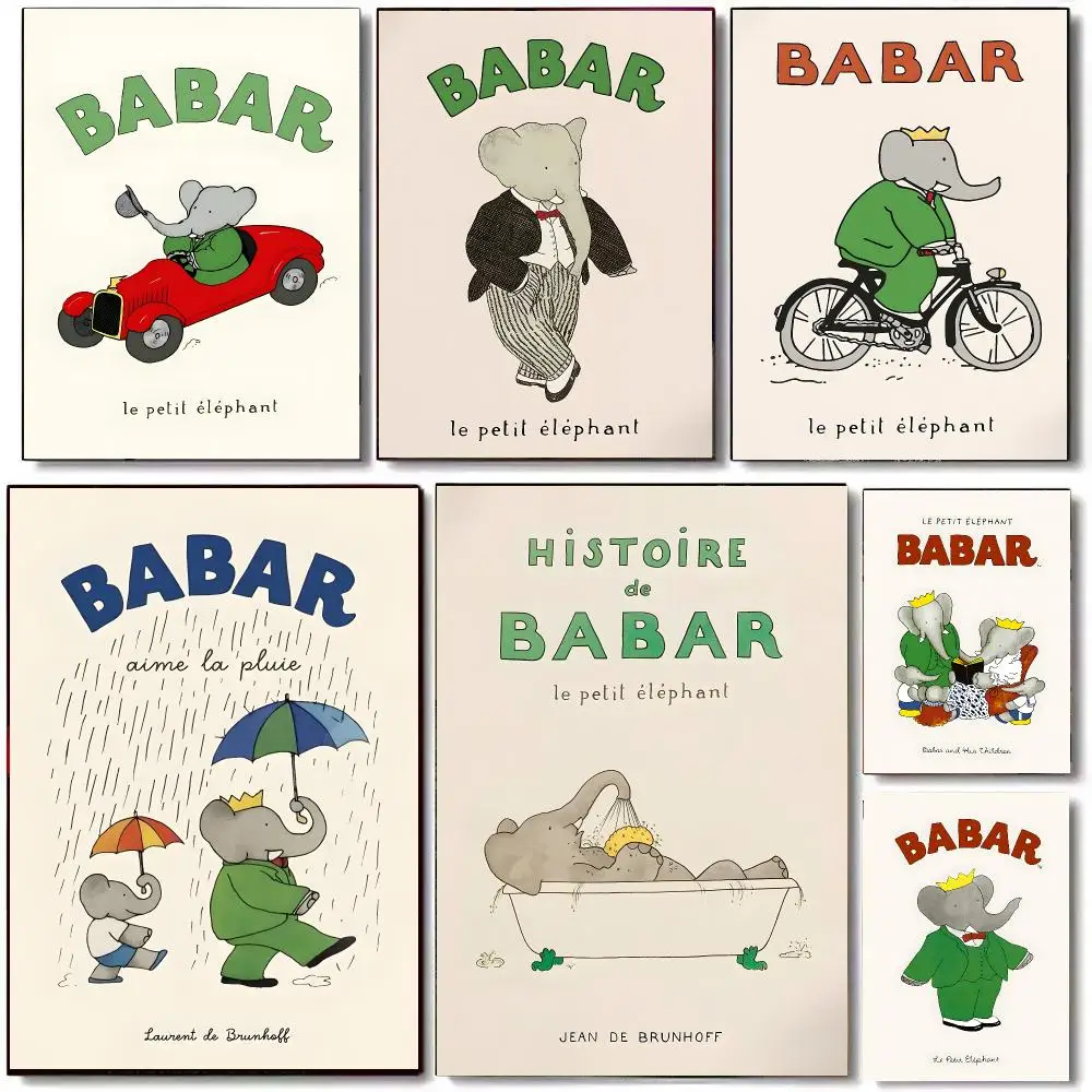 B-Babar The E-Elephant Anime Poster High Quality Bedroom Living Room Aesthetic Wall Decoration Painting Stickers Gift