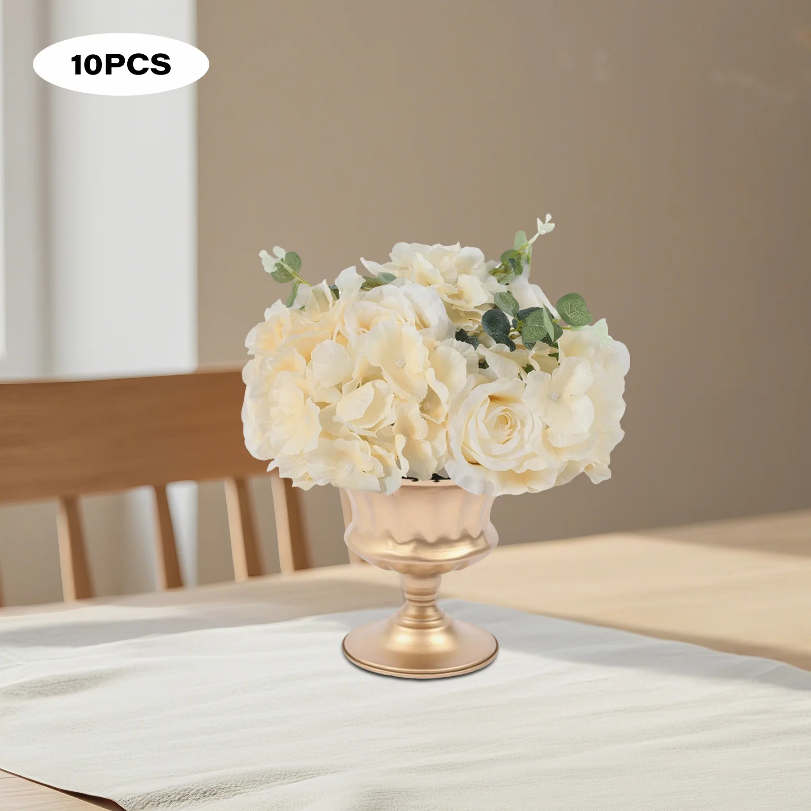 

10pcs Artificial Champagne Rose Decorative Ball Reusable Fake Flowers Ball DIY Home Table Decor for Weddings & Banquets White