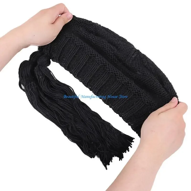 

E56A Sweet Long Twist Braid Beanie Hat Creative Woolen Hat Knitted Hat Lei Feng Hat All-match Festival Party Photo Prop
