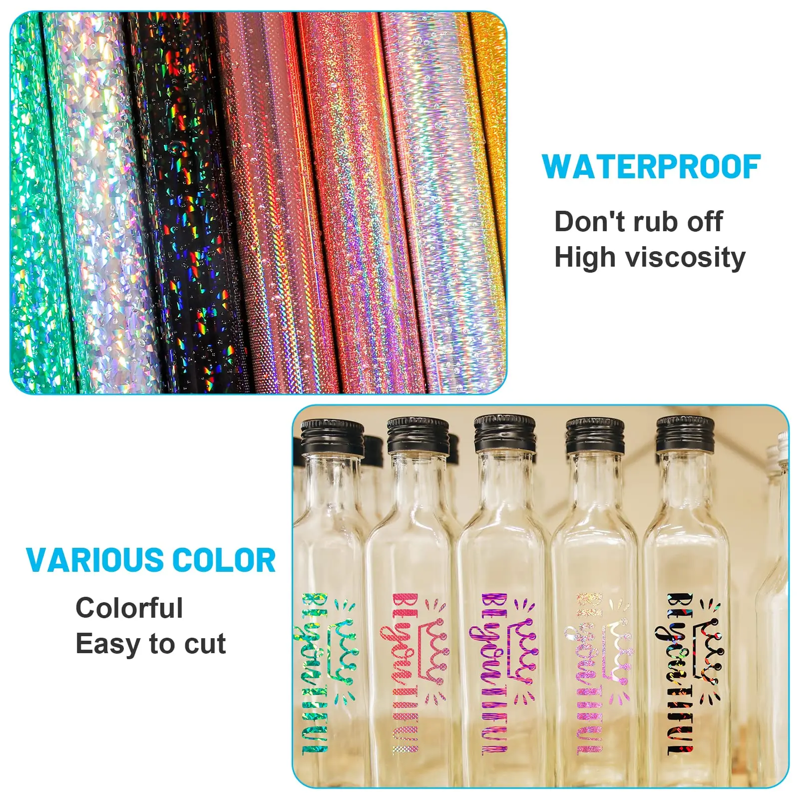 Sparkling Holographic Glitter Vinyl Adhesive Roll - Durable & Shimmering Finish for Cricut Decor Stickers, Car Decals, Scrapbook