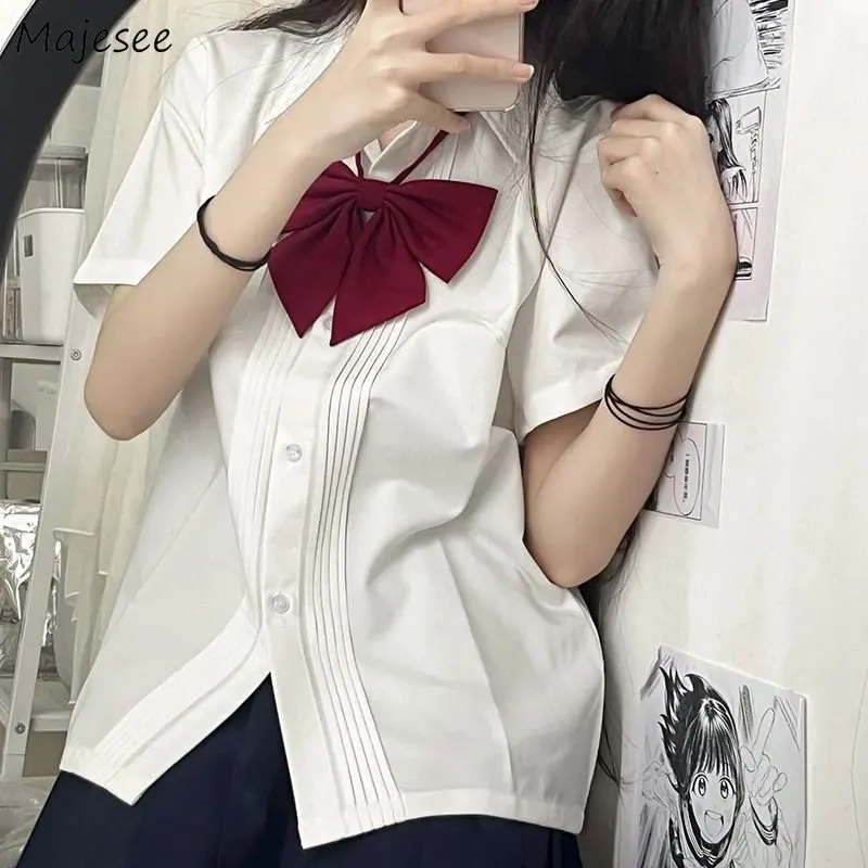 

Sets Women Preppy Style White Slim Sweet Short-sleeve Tops Pleated Skirts Mini Simple Fashion Japanese Version Vintage Casual