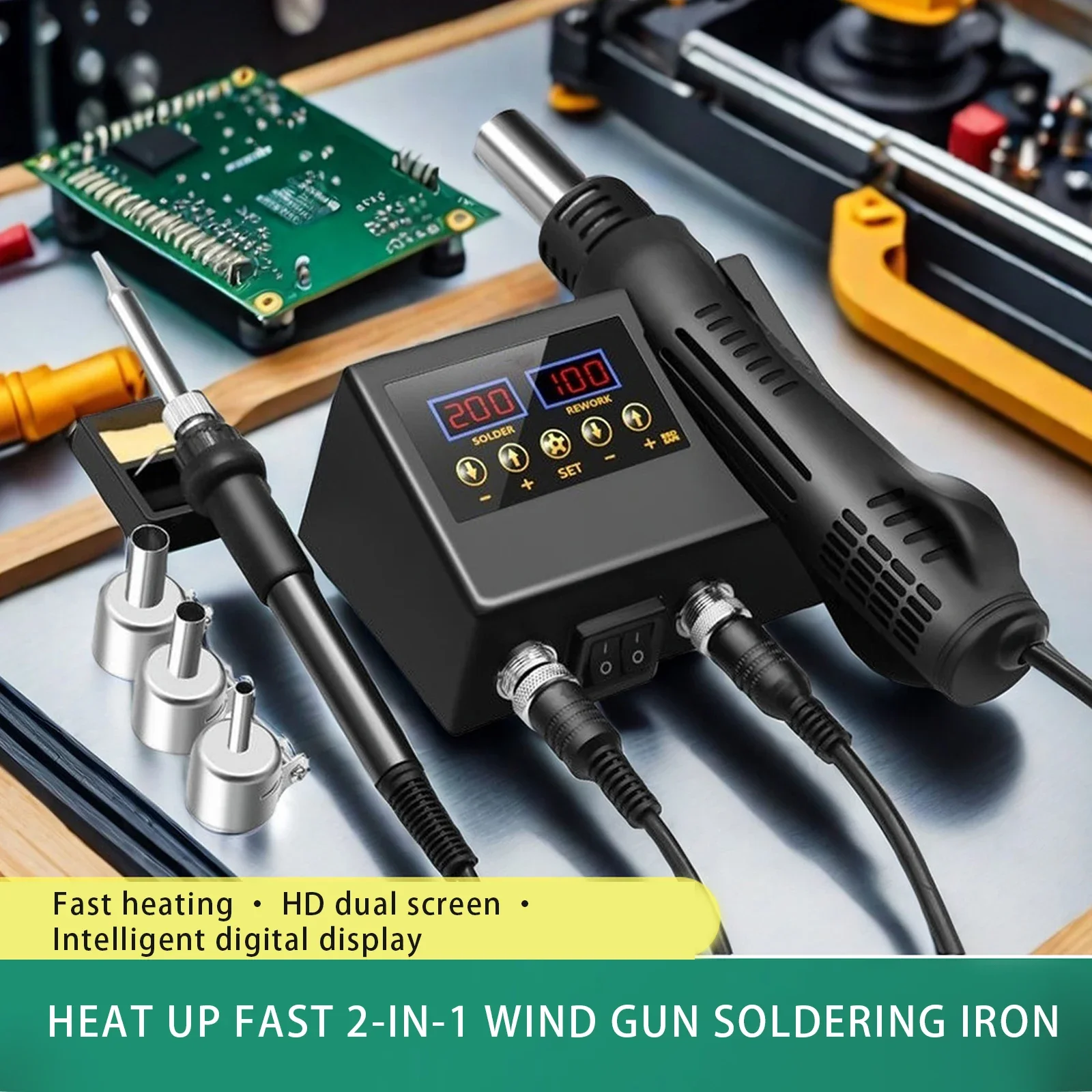 

2 in 1 Soldering Station Digital Display Hot Air Gun Welding Rework For Cell-Phone BGA SMD PCB IC Repair Solder Iron Tools 600W