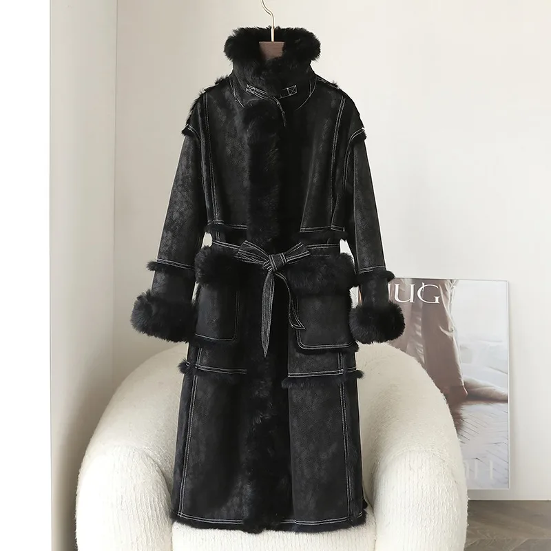 2024 Fall and Winter Rabbit Haire Coat Lady Medium-length Wool Collar Suede Women Young Jacket Parka JT437