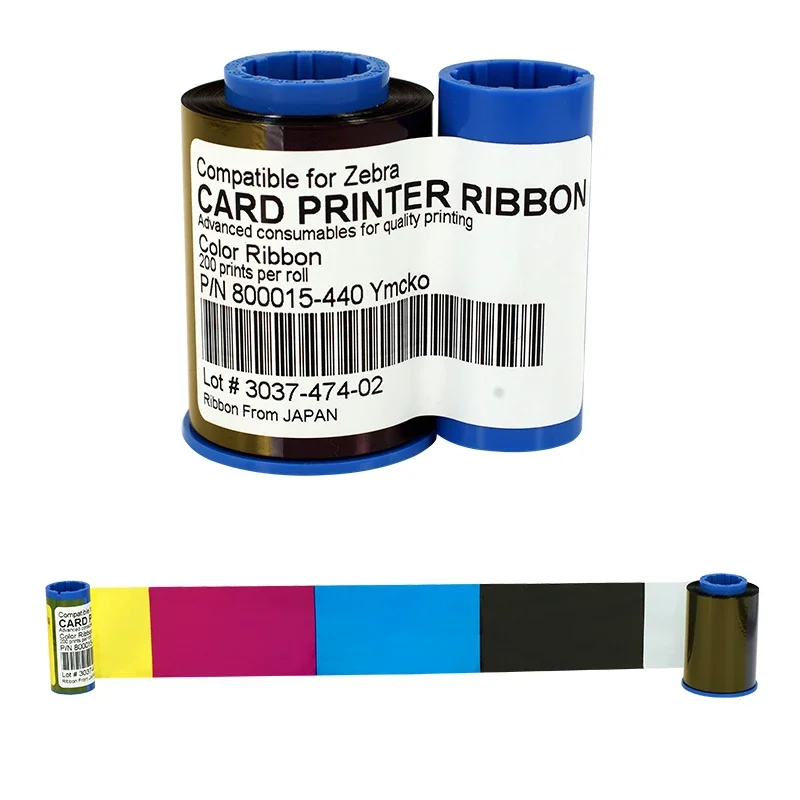 New 800015-440 YMCKO Ribbon 200prints/roll For Zebra P330I P430I Card Printer