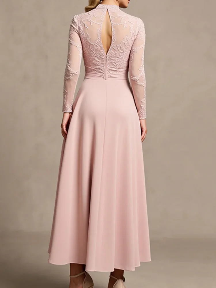 فساتين سهرة رسمية كلاسيكية ذات ياقة عالية وأكمام طويلة من الدانتيل مستقيمة لحفلات أعياد الميلاد حسب الطلب #3