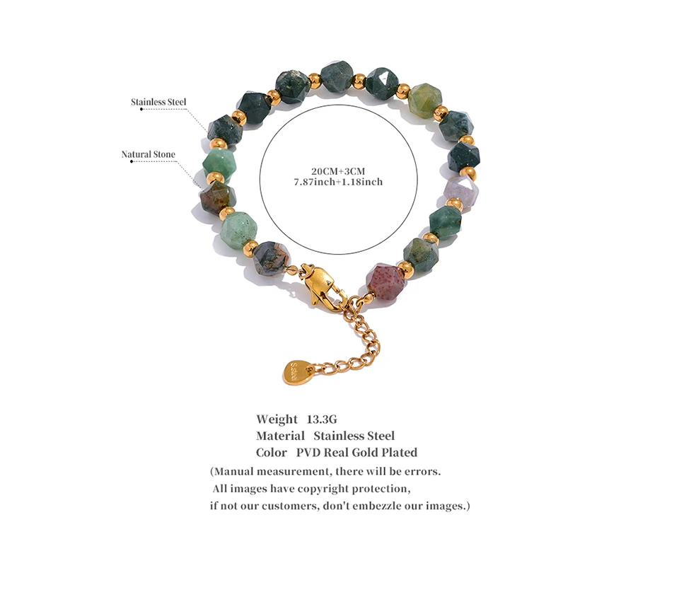 Yhpup Indischer Achat Naturstein Perlen Kette Herren Armband Armreif Edelstahl Handgelenk Handgemacht Sommer Schmuck Wasserdicht – Detail 1
