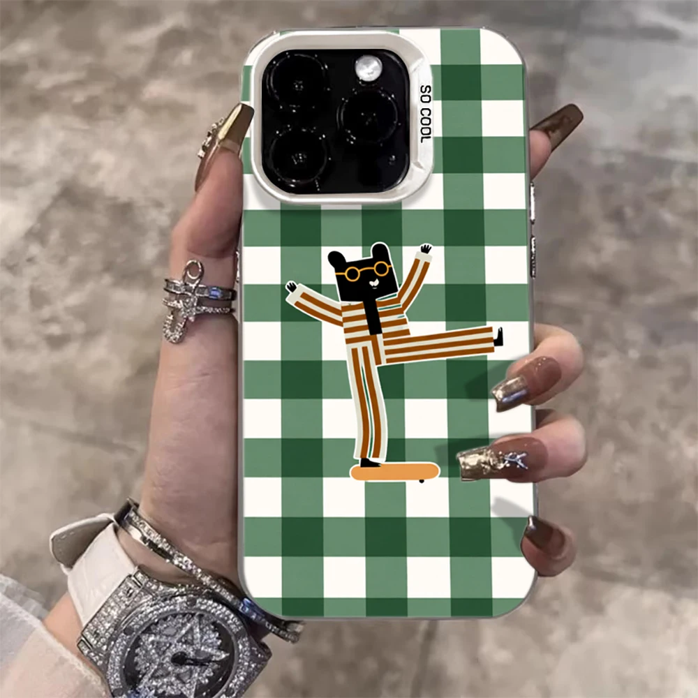 Niedliche grüne karierte lustige Hülle für iPhone 15 Pro Max Hüllen iPhone 17 11 12 13 ProMax 14 15 16 Plus 8 XS XR Stoßfeste TPU IMD Coque – Detail 5