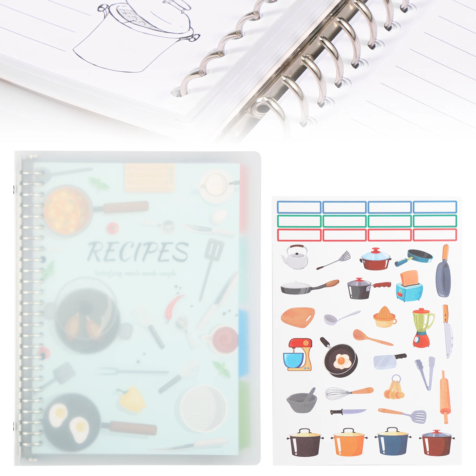 Recipe Book, 80 Pages/book, Healthy Diet Series Recipe Coil Book, Blank Life Record Message Notebook Recipe Journal with Sticker