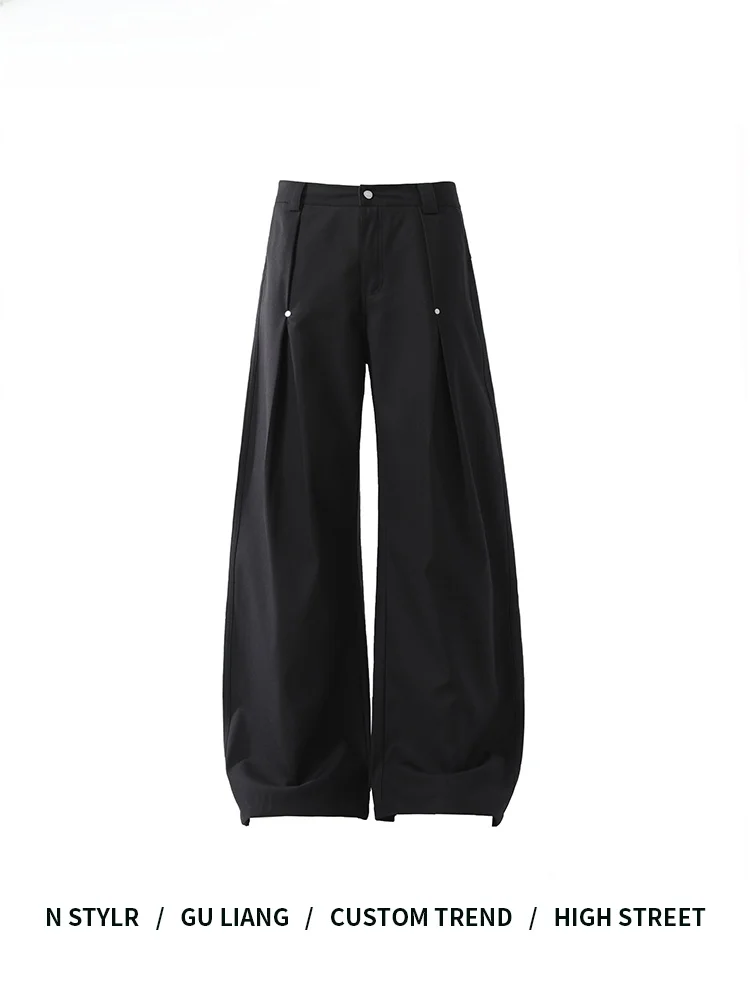 

Свободные повседневные брюки американского ретро-бренда с заклепками и складками, прямые длинные брюки для мужчин, весенний сезон