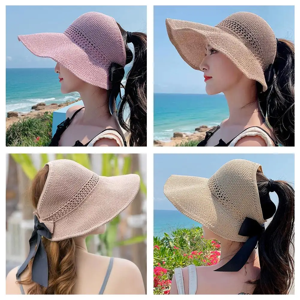 Summer Straw Hat Women Korean Bow Empty Sun Hats 여름모자 Foldable UV Protection Wide Brim Female Beach Visor Caps