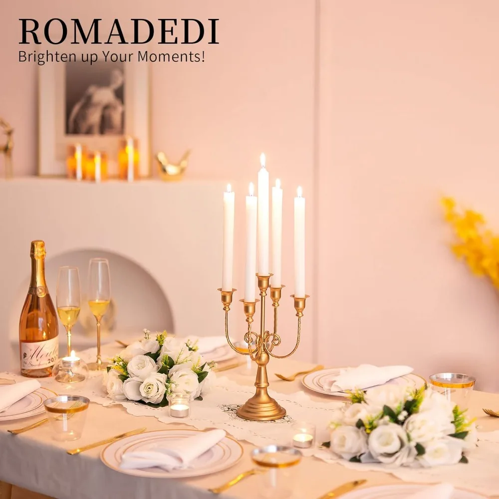 

Candelabra Gold Candle Holders - 5 Arm 11.8" Wedding Candlestick Holder for Theme Party Table Centrepiece Decor Dining Room