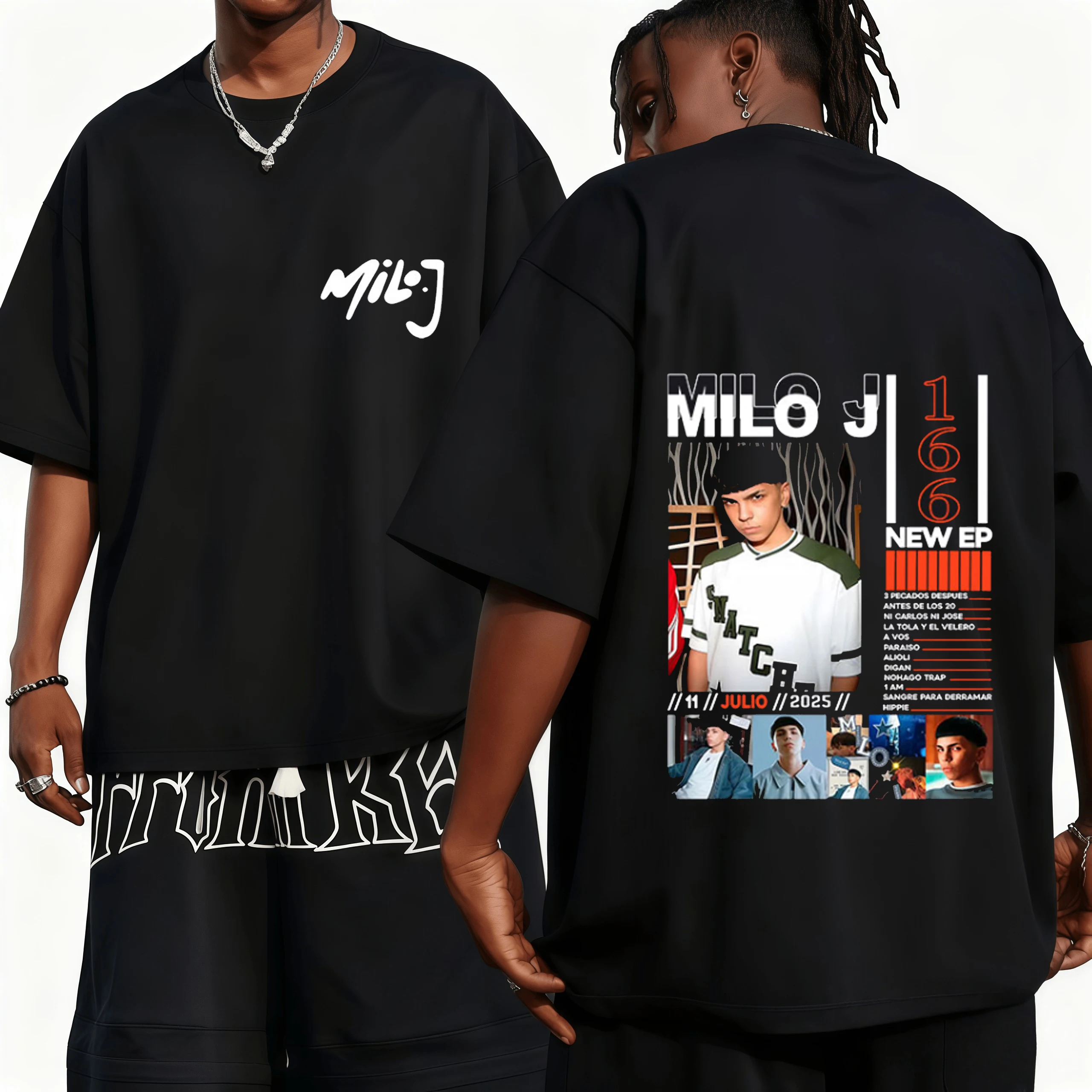 

Rapper Milo J 166 Album Tour 2025 Graphic T-shirt Men Gothic Fashion Trend Retro Summer Print 100% Pure Cotton T-shirt