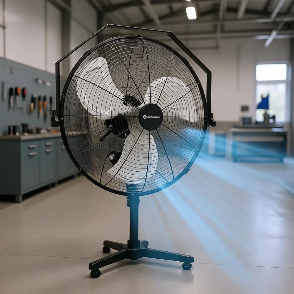 

20-дюймовый промышленный высокоскоростной вентилятор с 3 скоростями, полностью металлический, для установки на пол или стену, усиленный, для охлаждения гаражей, мастерских и складов