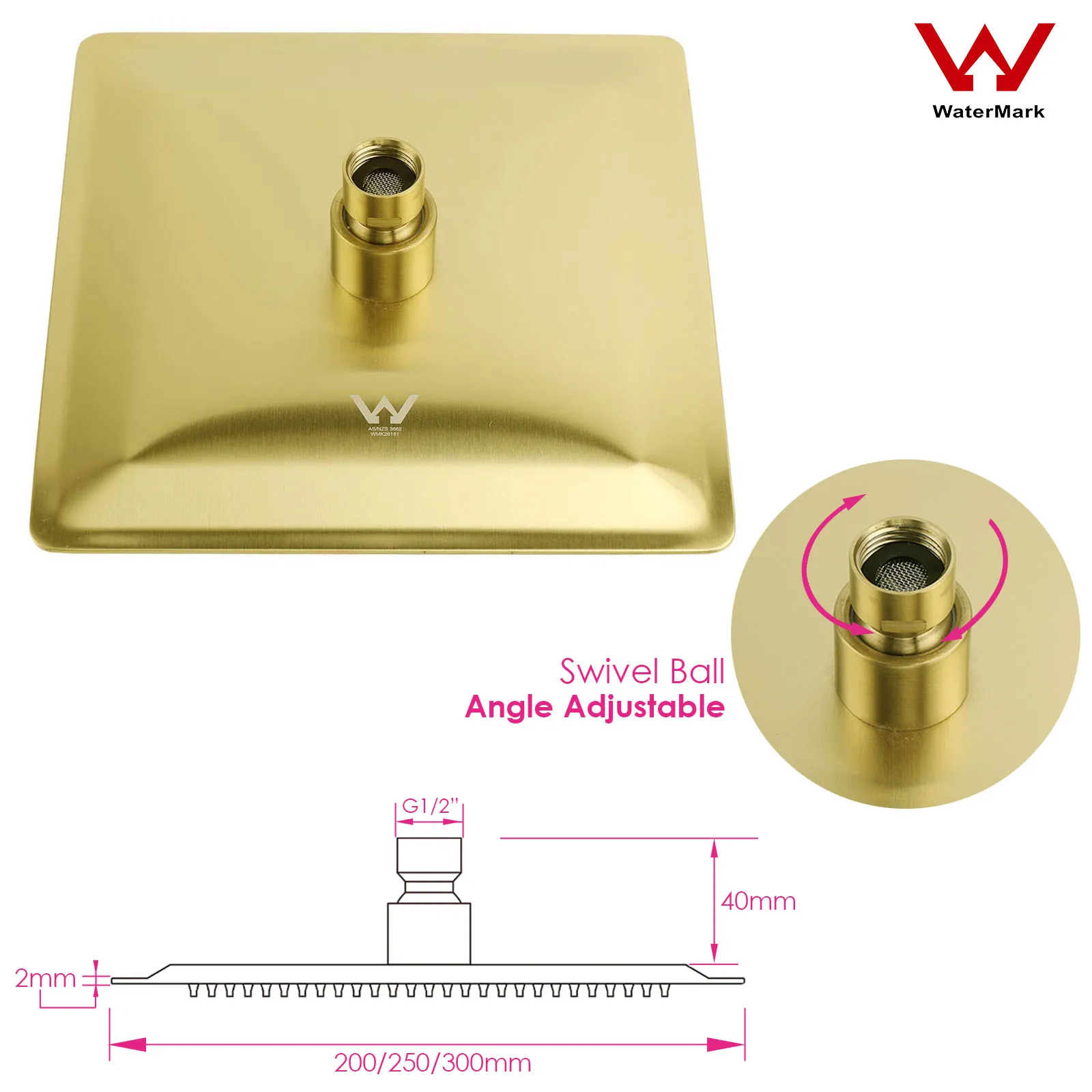**Sydney Stock** KYLINS Brushed Gold Gun Metal Chrome Black 8-16'' Rain Shower Head Set Ceiling Arm Mixer Taps WELS WATERMARK