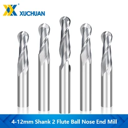 4-12mm Shank 2 Flute Ball Nose End Mill Tungsten Carbide CNC Engraving Carving Router Bit for Woodworking Tool Plastics MDF