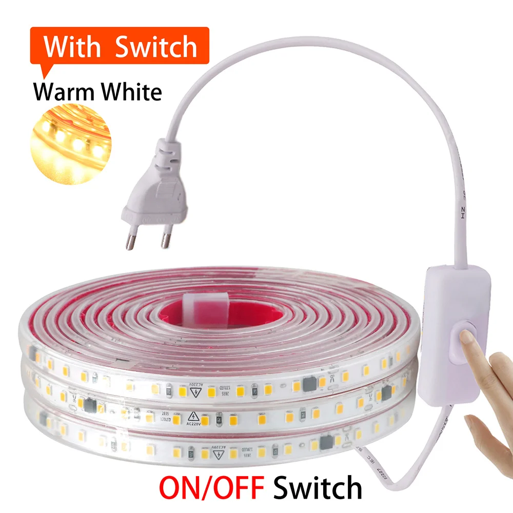 Dimbaar 220V 2835 Led-striplicht met dimmer Plakband Waterdicht 0,5m 2m 5m 20m 50m 100m 120LED/m Flexibel lint - afbeelding 1