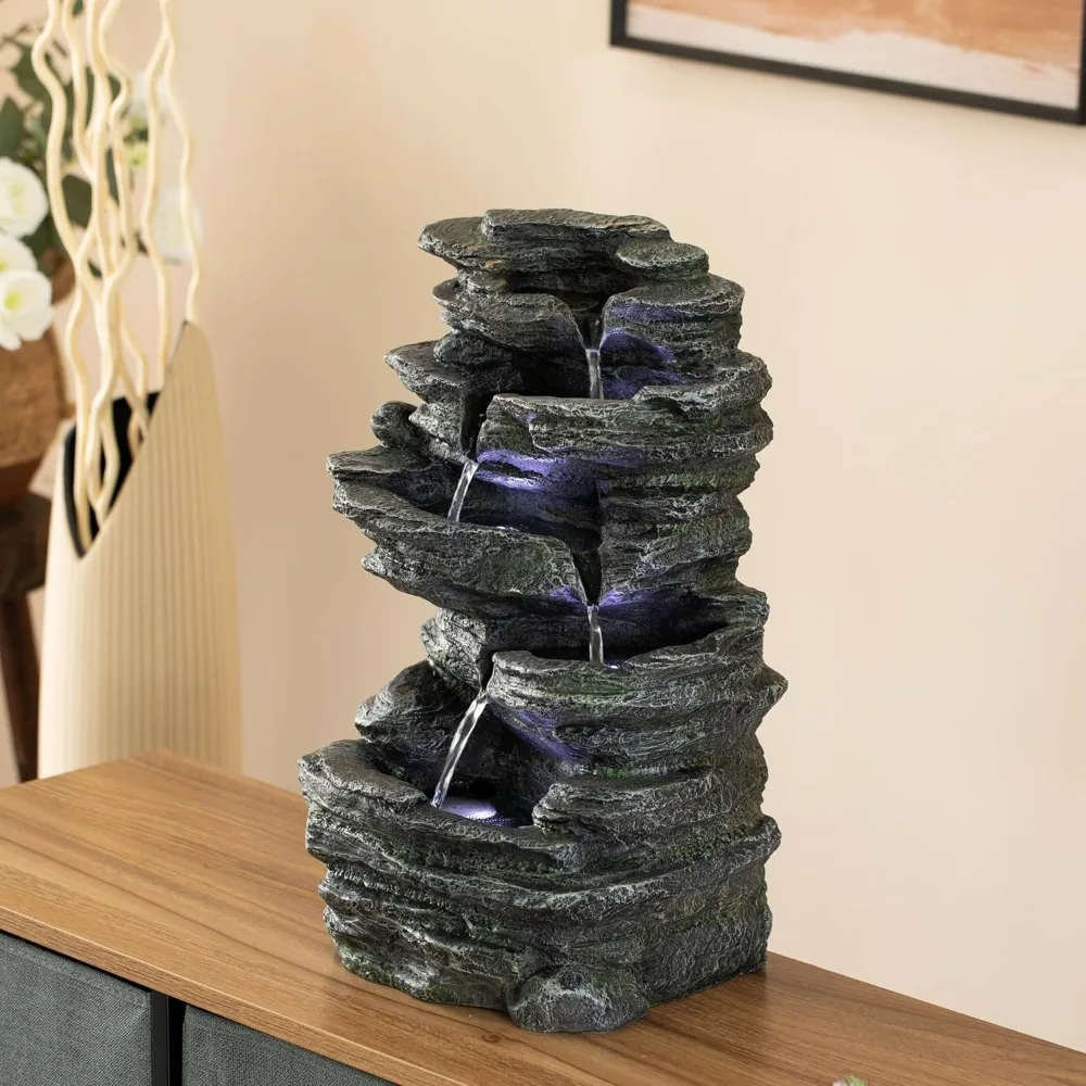 Bird Bath，Cascading Electric Powered 5-Tier Rock Water Fountain 18