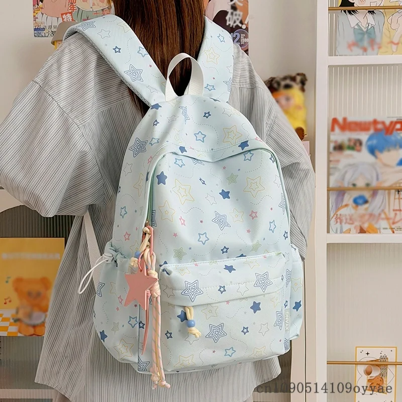 

Women Backpack Large Capacity Nylon School Bags For Teenage Girls Simple Star Print Bookbag Female Casual Student Rucksack