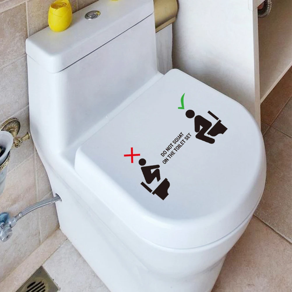 

2 Sheets PVC Warning Sign Stickers Smooth Surface Bathroom Wall Decals Toilet Lid Decor School Washroom Personalized Art