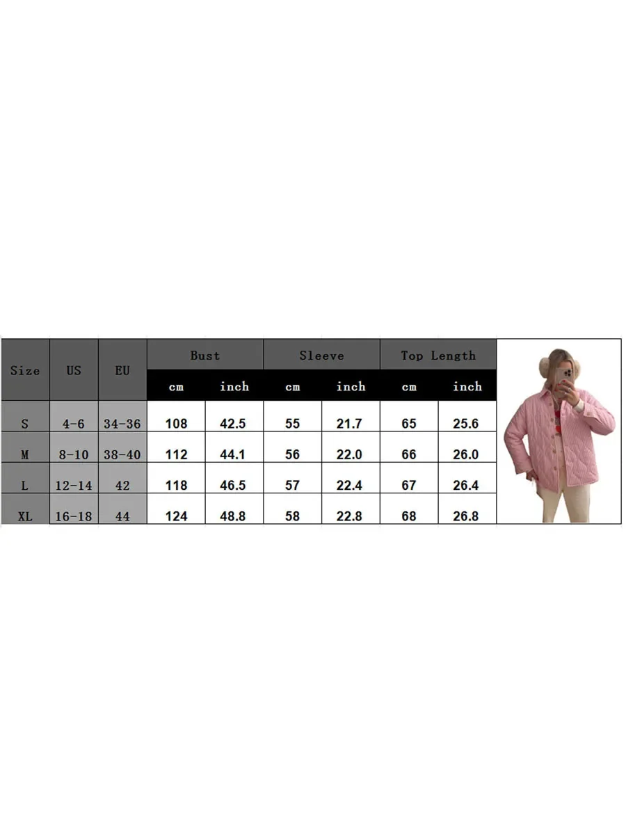 Puffer Jacket for Women Fall Winter Slim Solid Stripe Turn-Down Collar Buttons Quilted Coat Long Sleeve Padded Jacket Outerwear