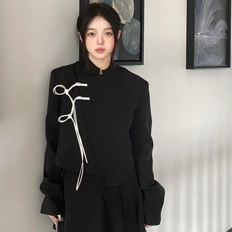 Black Blazers Women O-neck Loose All-match Chinese Style Classical Vintage Spring Autumn Coats Chic Popular Minority Female New