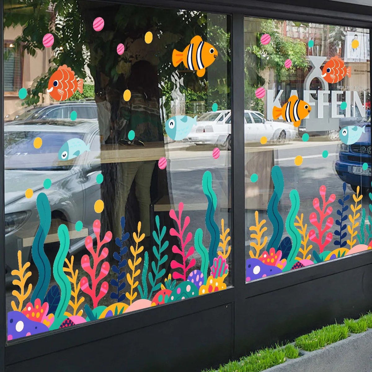 Fotografia 6: Adesivo Eletrostático Visível de Dupla Face para Janela e Parede com Desenho de Peixe e Coral para Decoração de Lojas e Residências
