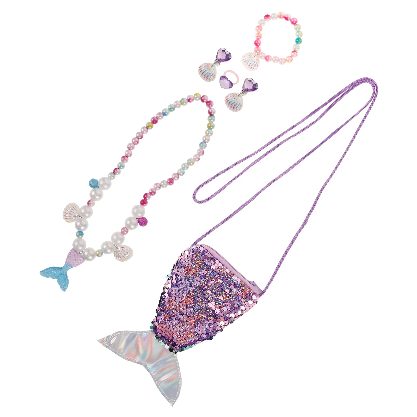 

6Pcs Little Girls Mermaid Jewelry Set Mermaid Tail Necklace Bracelet Ring Earrings Pretend Play Princess Dress Up Accessories