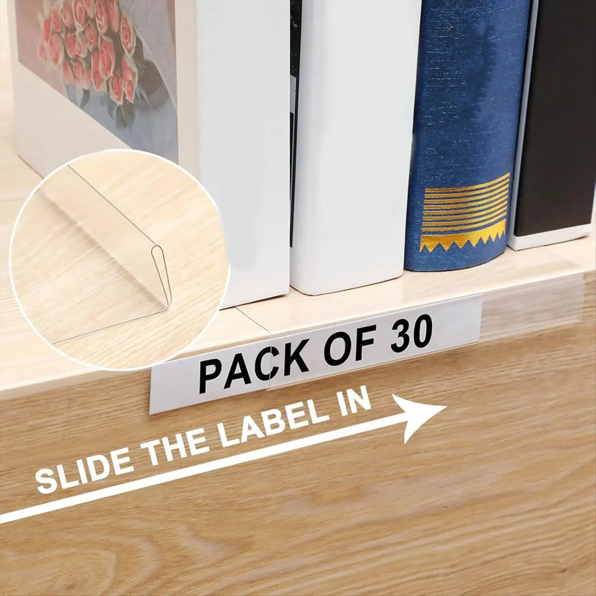 30 Pcs Moveable Shelf Label Holders Clear Transparent Plastic Shelves Tags with 30 Insert Cards Pockets