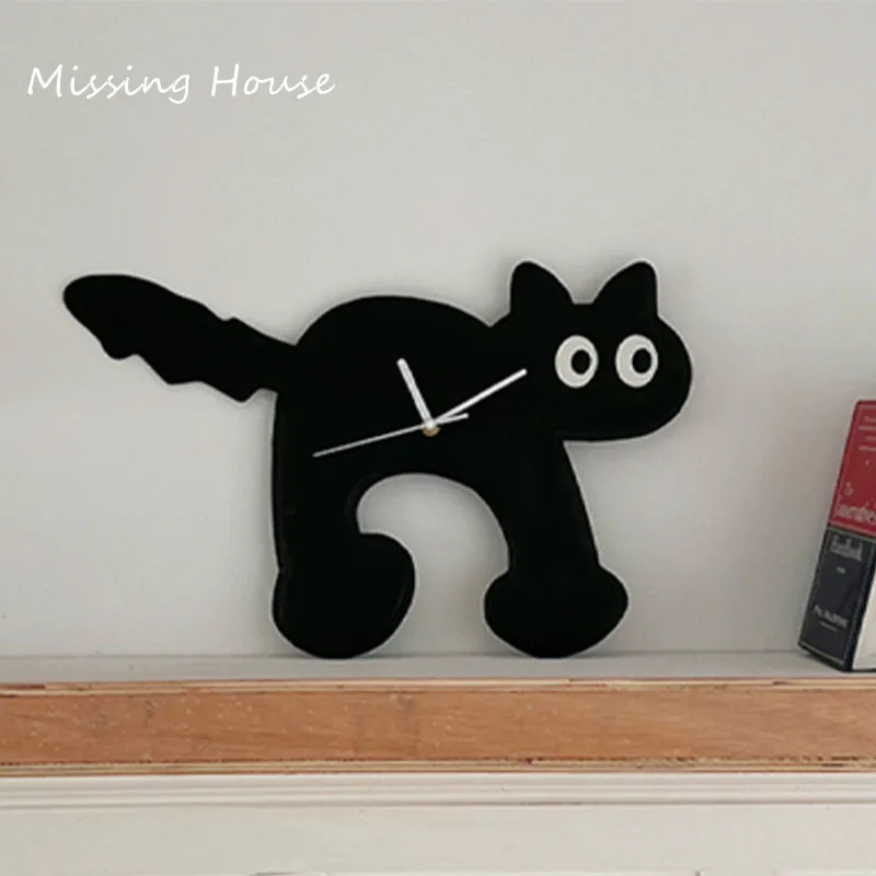 Funny Black Running Cat Dog Wall Clock Cartoon Acrylic Fashion Watches Living Room Home Decor Kids Gift