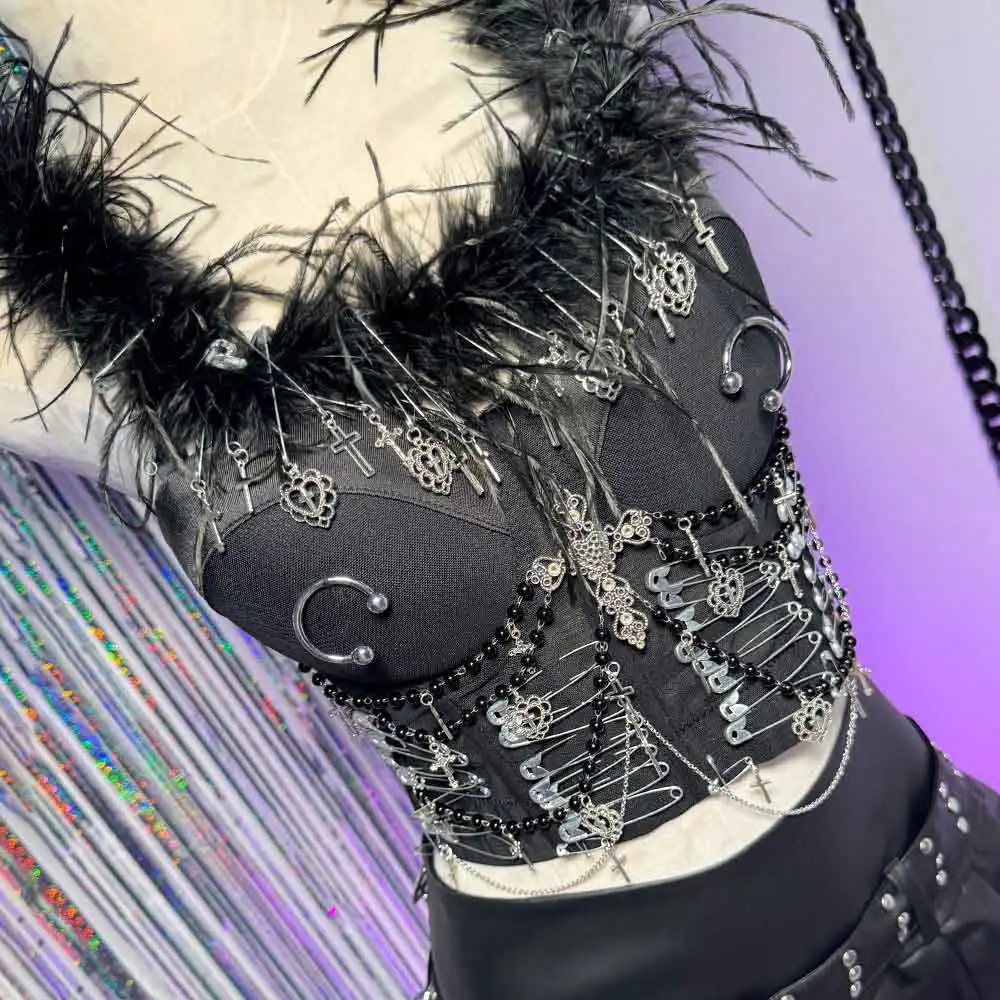 

Y2K TOPS Emo Pin Гранж Готическая майка Готическая мода Revival Harajuku Крест Панк Рок Клубная одежда Glitch Core E-Girls Винтаж