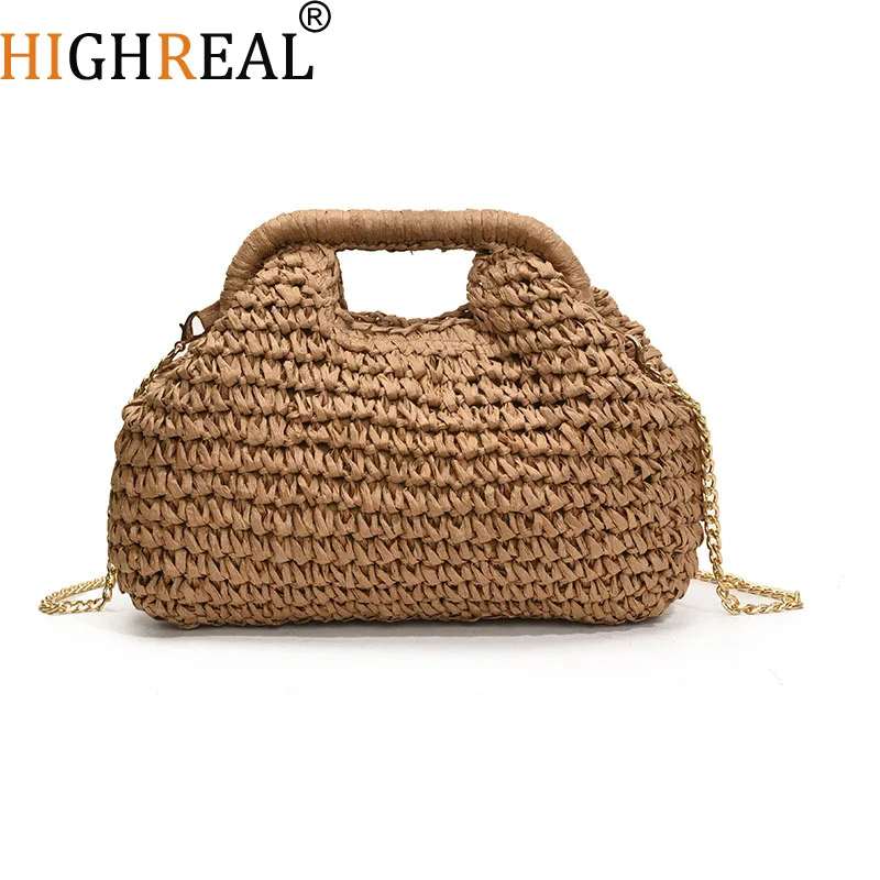 

Retro Woven Clutch Bags for Women Straw Shell Chain Handbag Messenger Bag Ladies Holiday Beach Eco-friendly Crossbody Bag