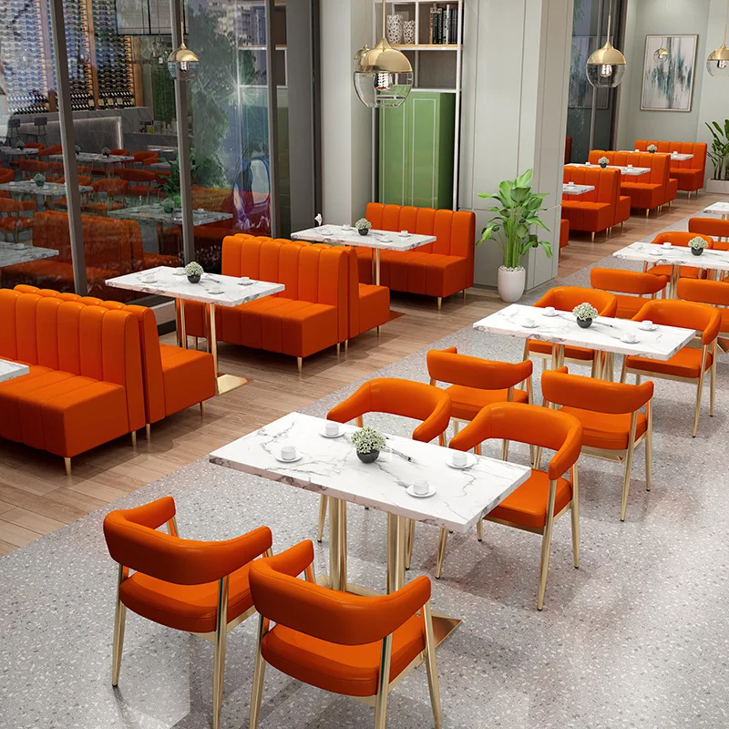 

Изготовленное на заказ современное модное оранжевое сиденье для ресторана из искусственной кожи, роскошный настенный стул для бара, кофе, чая, магазина для повседневной столовой, десерта