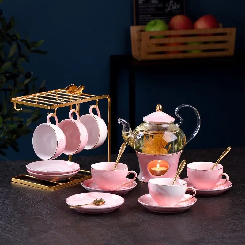 1SET British Light Luxury Afternoon Camellia Set Candle Heating Furnace Coffee Cup Set