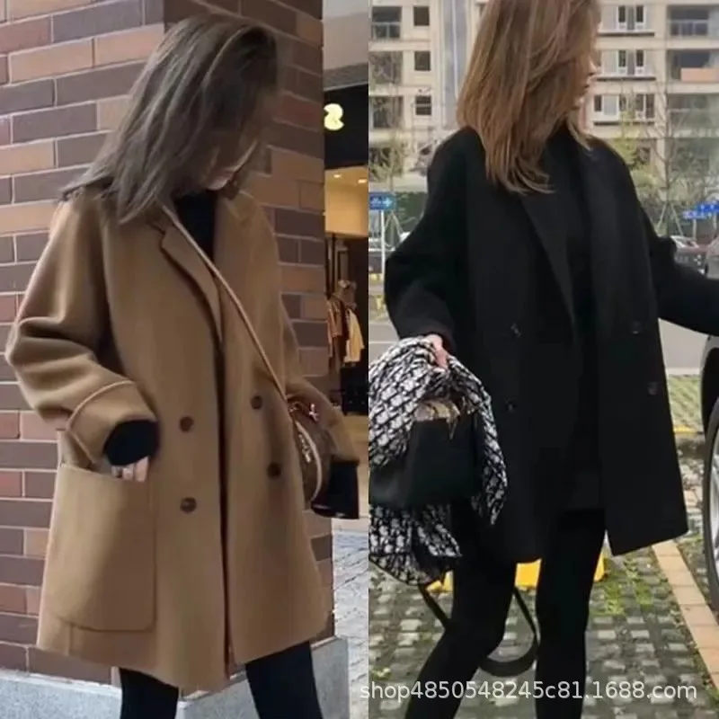 Autumn Winter Korean Mid-Long Wool Coat Women's Loose Hepburn Overcoat
