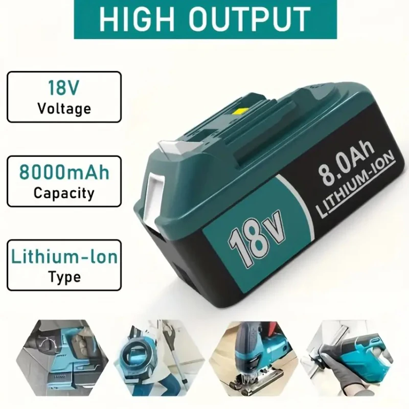 

21V 2000mAh rechargeable lithium-ion battery, Makita interface power tool battery replacement with live display