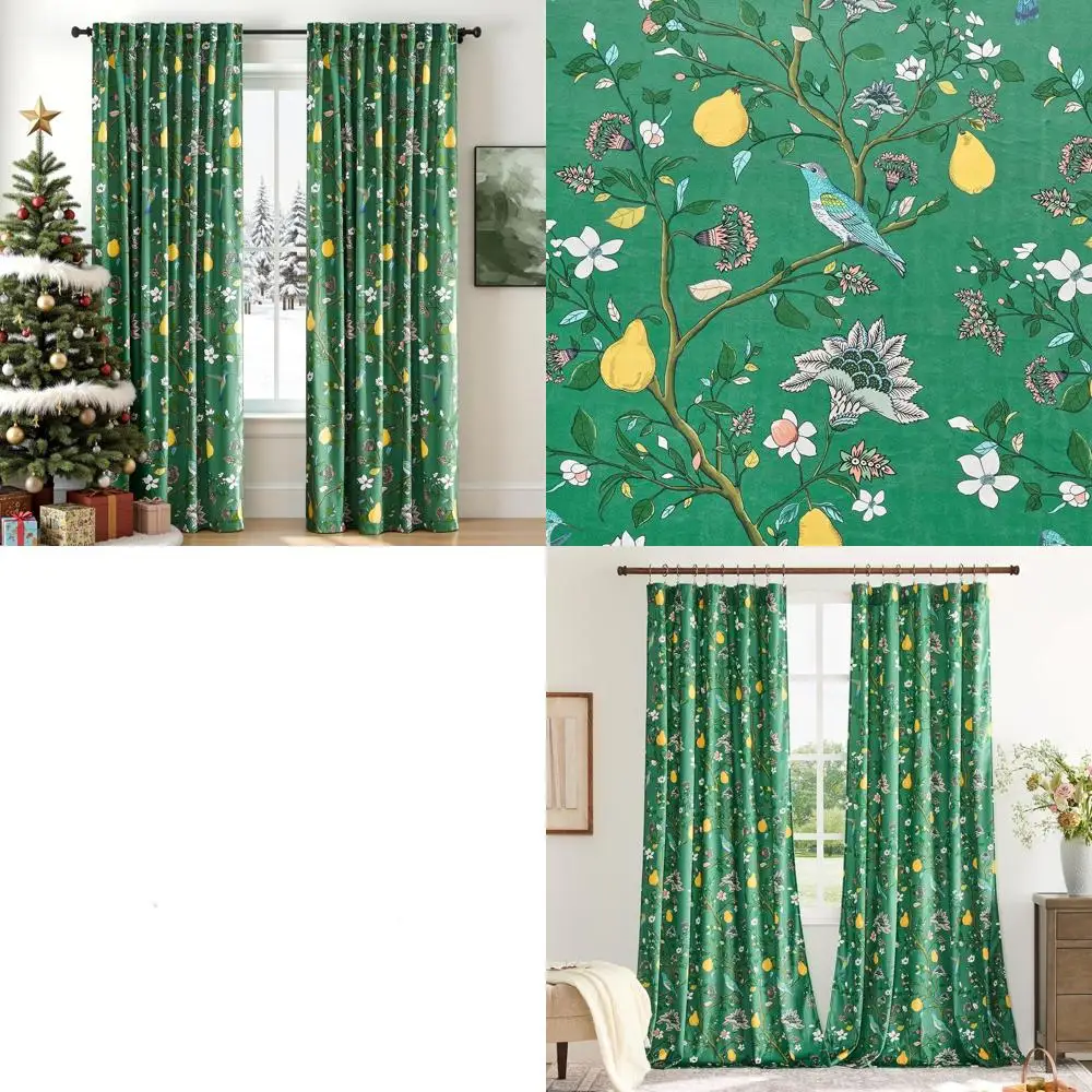 

Шторы для затемнения комнаты, 108 дюймов, темно-зеленые, в винтажном ботаническом стиле, причудливый дизайн в стиле ар-деко середины века, 2 панели