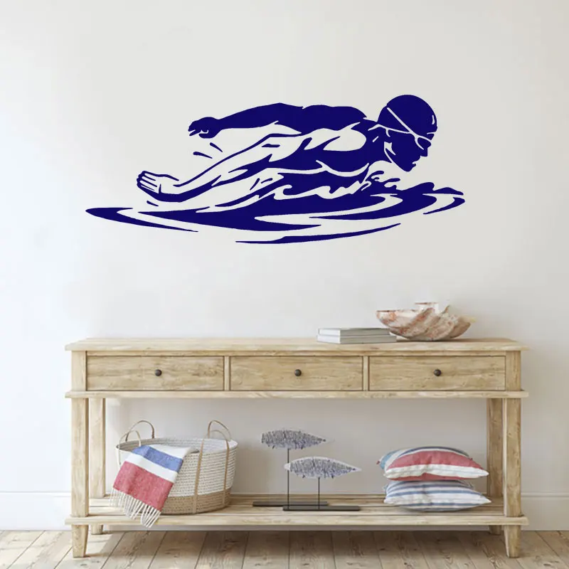 Swimming Man Swimmer Swim Water Sport Wall Sticker Vinyl Home Decor Boys Room Teens Bedroom Bathroom Wall Decal Waterproof 4682