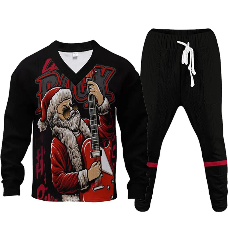 Autumn/Winter New Men\'s Suit Christmas Fun Personality Santa Claus Reindeer 3D Digital Printed Long Sleeve T-shirt And Pants Set