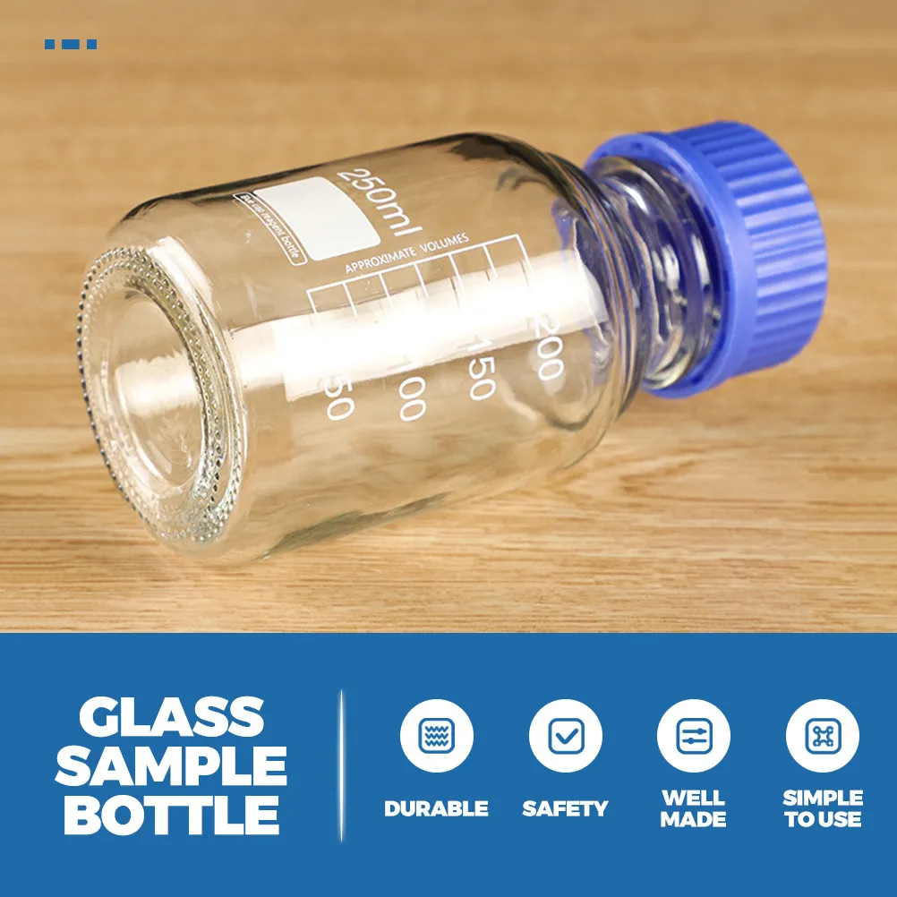 3Pcs Chemical Reagent Bottles 250Ml Glass Laboratory Sample Sealing Bottle Anti Spill Cap Robust Break Resistant Easy Opening