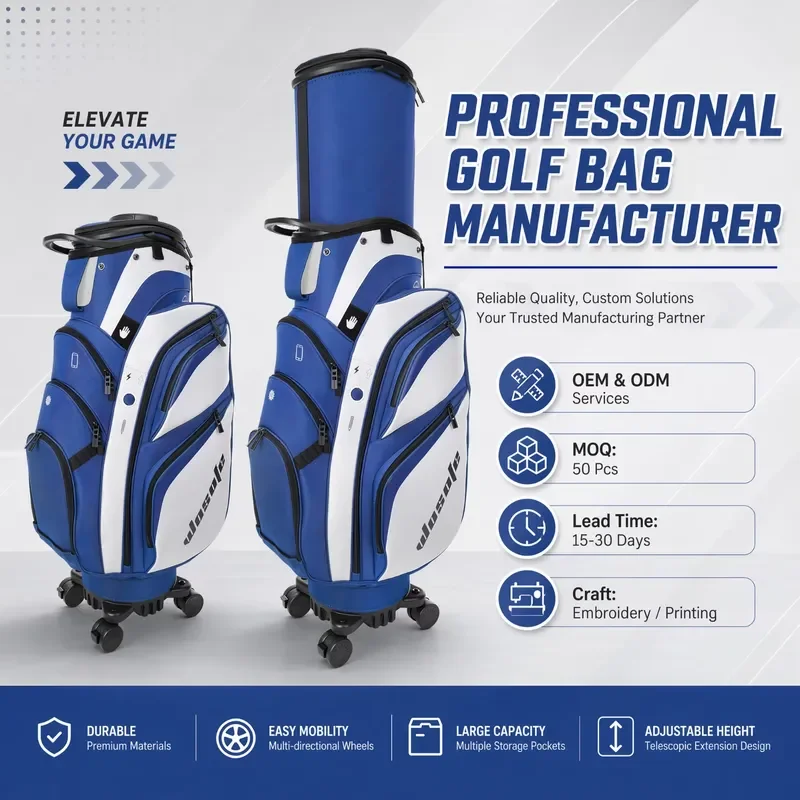 Custom Logo Golf Cart Bag Lightweight Waterproof Large Capacity with Retractable Wheels Rotating Base Portable Travel Golfing